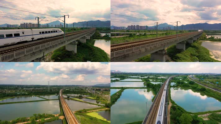 飞驰行驶中的高铁动车