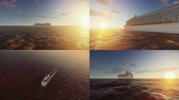 4k轮船乘风破浪走向成功海上日出