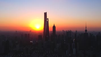 航拍陆家嘴落日