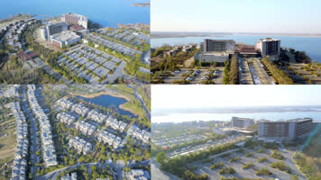 涵田度假村酒店建筑群航拍视频素材