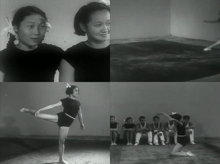 50年代的中国青年花样体操运动员训练影像视