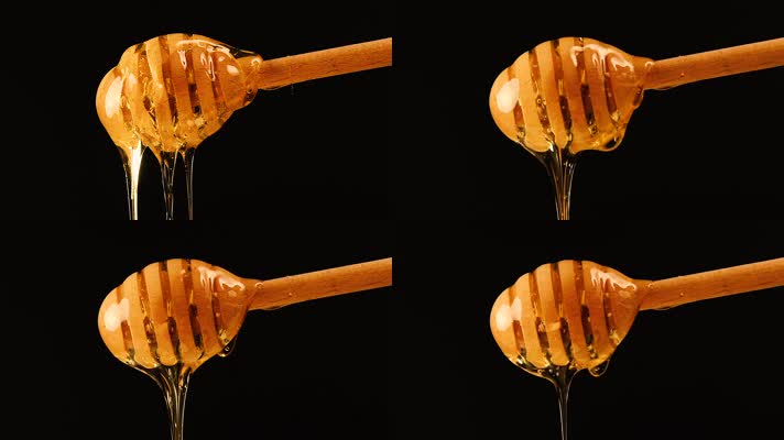 蜂蜜在勺子上缓缓滴落