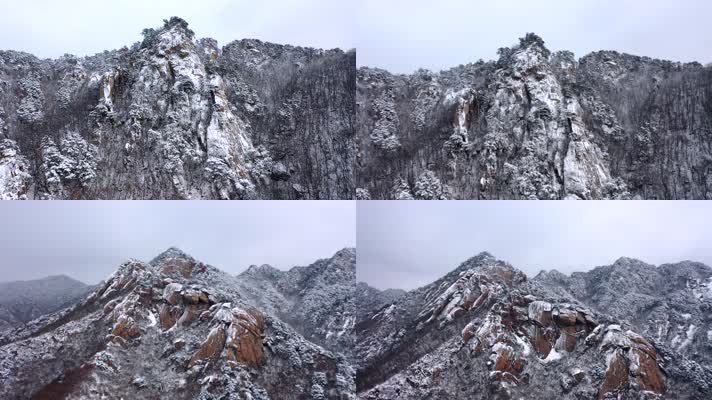 俯瞰雪中的石头山
