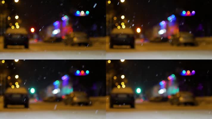 下雪天街头灯光