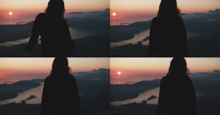 孤独看着夕阳的女人背影