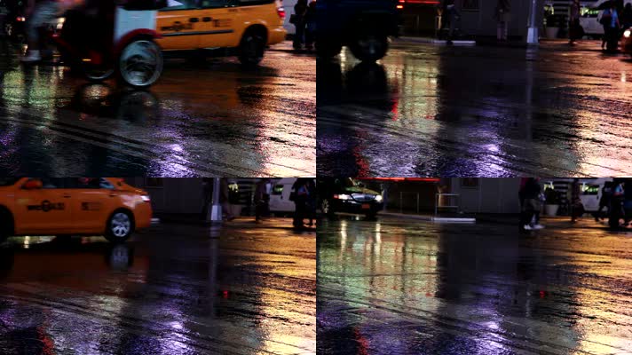 城市街头雨天夜景