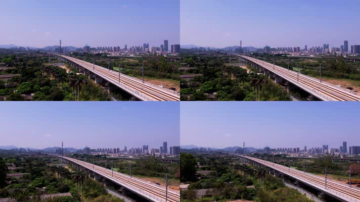 城市发展路桥建设航拍镜头拉远