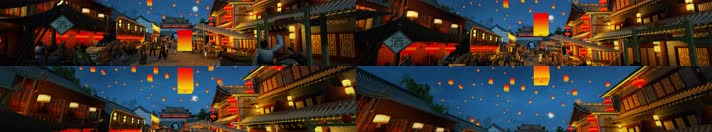 6K三维古代夜景闹市街景动画展示