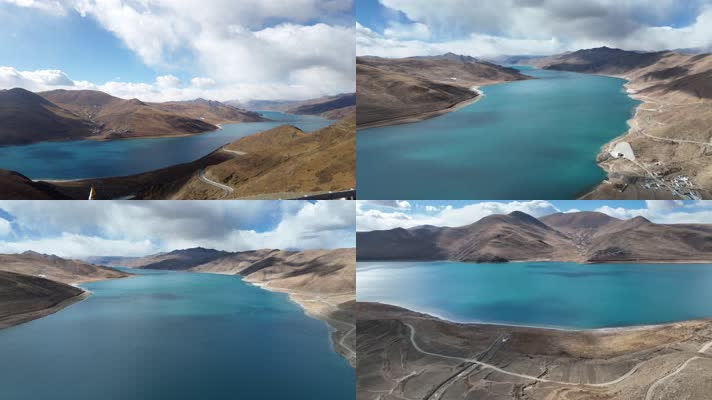 航拍延时西藏山南圣湖羊卓雍错