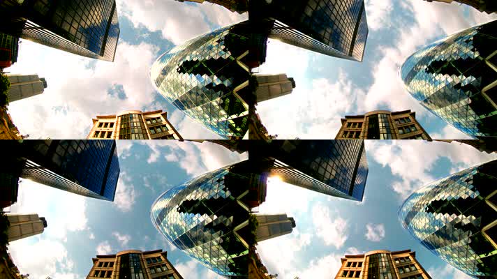 现代繁华城市高楼建筑蓝天白云延时镜头