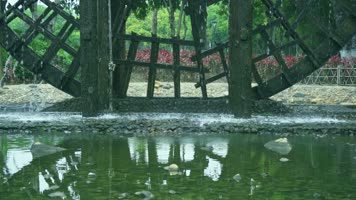 木制水车古代灌溉设施水车旋转合集