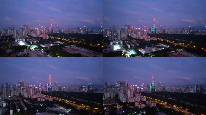 城市风光夜晚深圳高楼建筑航拍推镜头