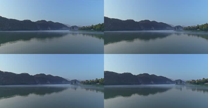 航拍4k建德山区风景湖面清晨薄雾生态旅游 