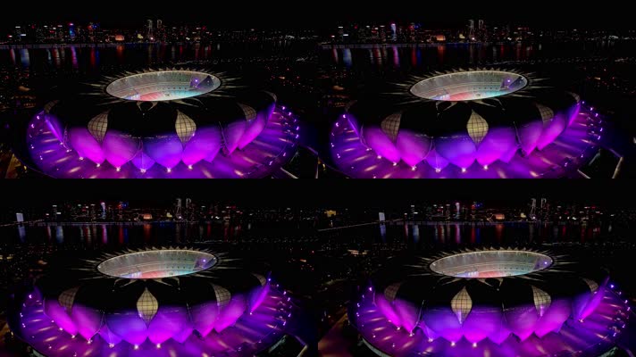 4k航拍杭州滨江奥林匹克体育中心夜景 杭州