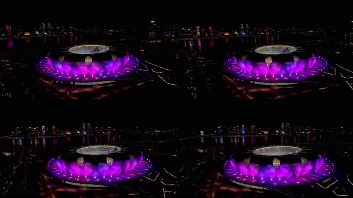 4k航拍杭州滨江奥林匹克体育中心夜景 杭州