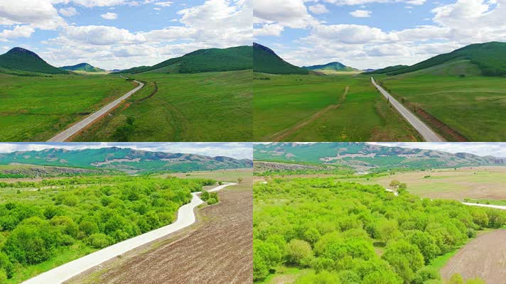 4K航拍呼伦贝尔草原曲折道路