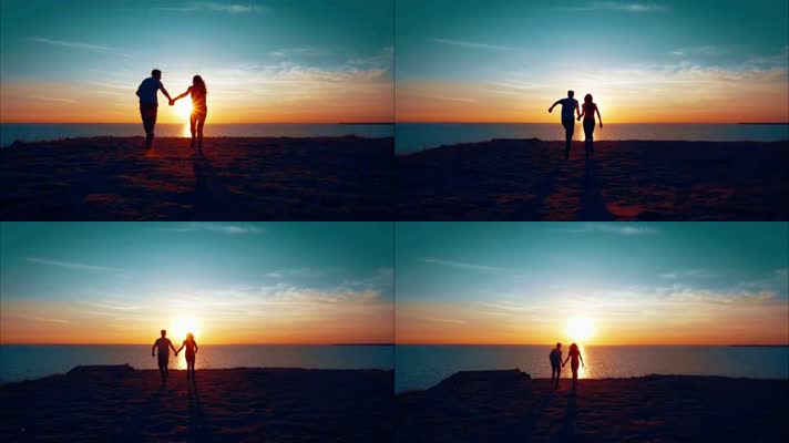 情侣在海边牵手亲吻