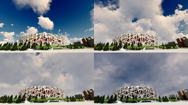 4k 北京鸟巢体育馆晴转阴风云变幻延时