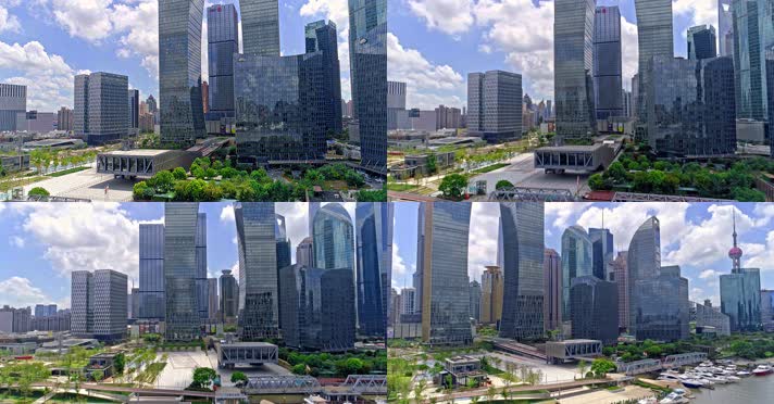 4k航拍上海陆家嘴东方明珠外滩上海地标