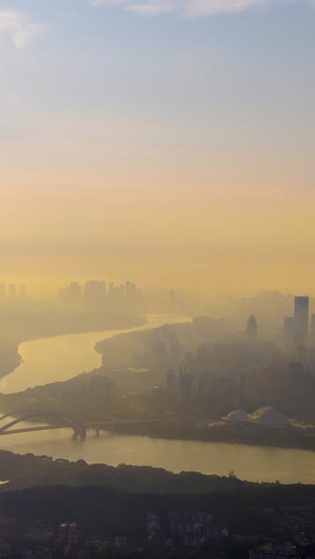 竖屏延时航拍南宁邕江晨雾集合