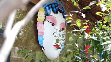 古庙古建 长凳子 椅子 戏台 房梁 脸谱