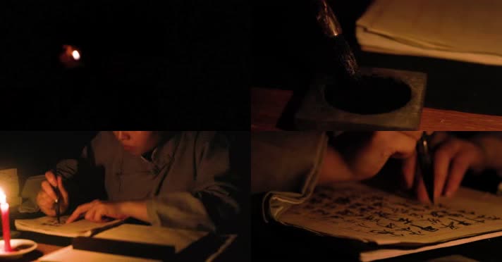 古人烛光毛笔写信学习读书 近现代传递信息