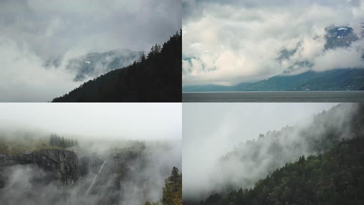 森林湖泊云雾涌动延时