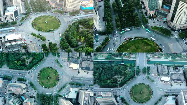 西安玉祥门大转盘车流多角度航拍