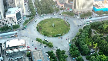 西安玉祥门大转盘车流多角度航拍