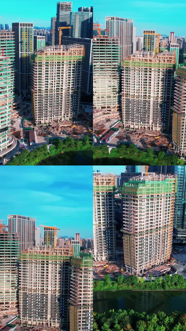 竖屏航拍杭州城市建筑房地产
