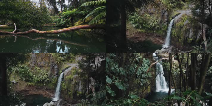 山间树林池塘湖泊河水瀑布航拍