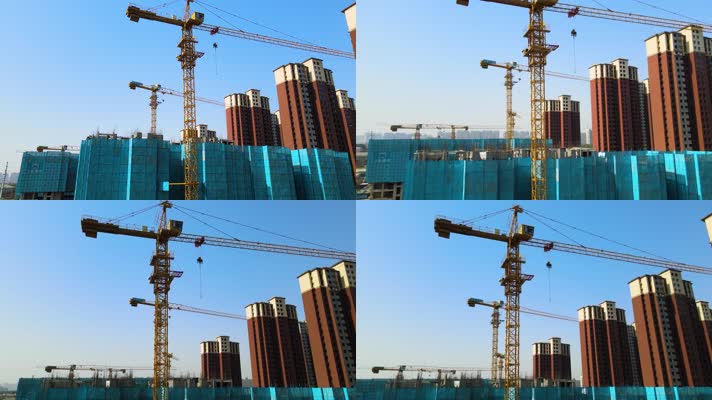 4K航拍郑州城市建设塔吊工地施工