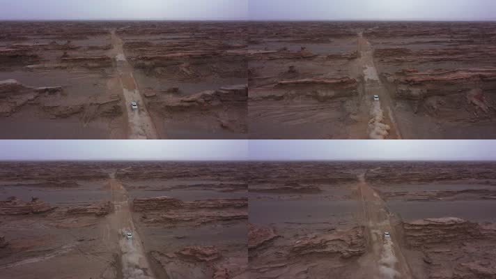 青海俄博梁火星一号公路雅丹地貌追车自然风光4K航拍