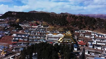 甘肃甘南郎木寺自然风光4K航拍