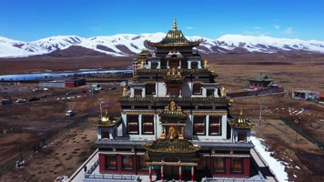 甘肃甘南宁玛寺转经筒自然风光4K航拍