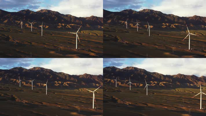 新疆风力发电大风车自然风光4K航拍