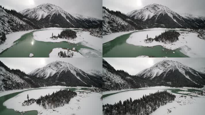 西藏冬天然乌湖雪景自然风光航拍