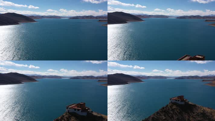 西藏山南羊湖日托寺自然风光航拍