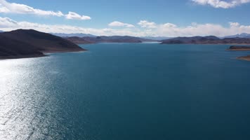 西藏山南羊湖日托寺自然风光航拍