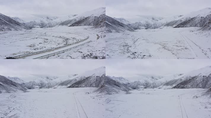 西藏冬天雪景自然风光航拍