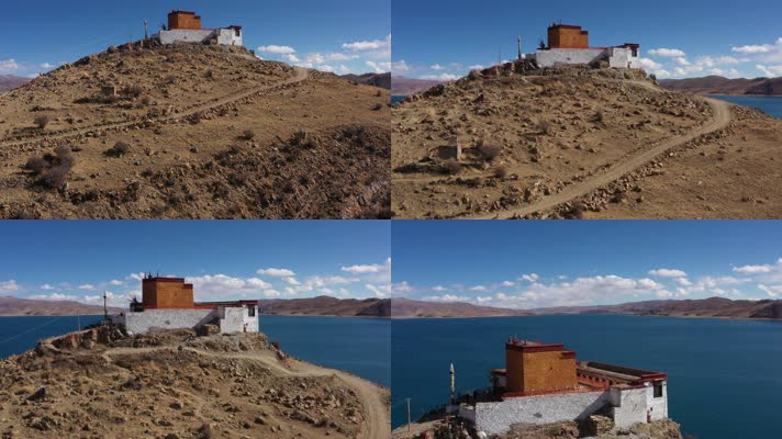 西藏山南羊湖日托寺自然风光航拍
