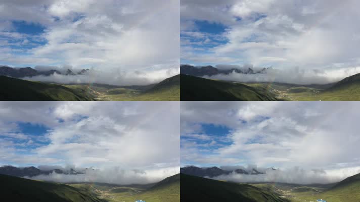 四川川西草原彩虹自然风光航拍