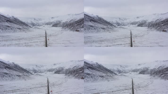 西藏冬天雪景自然风光航拍