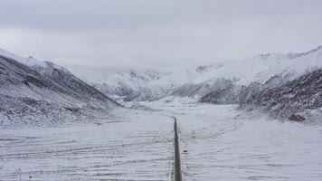 西藏冬天雪景自然风光航拍