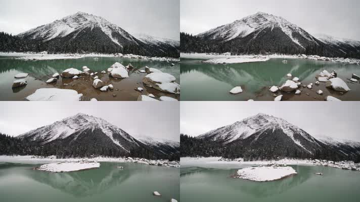 西藏冬天然乌湖雪景自然风光航拍
