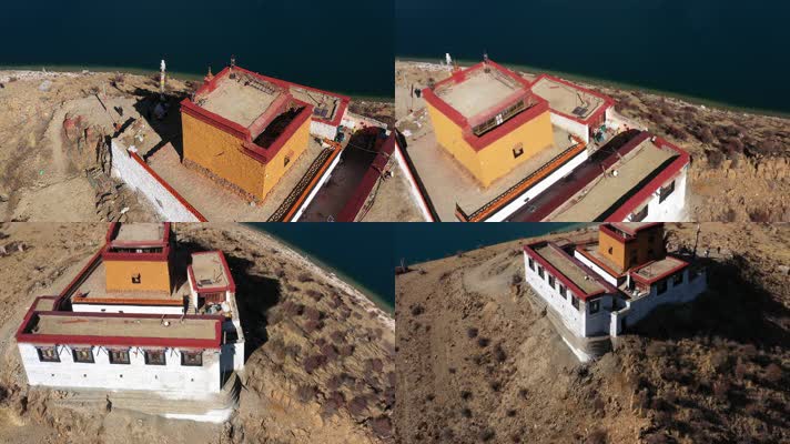 西藏山南羊湖日托寺自然风光航拍