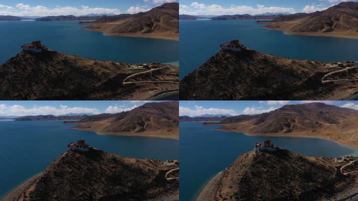 西藏山南羊湖日托寺自然风光航拍