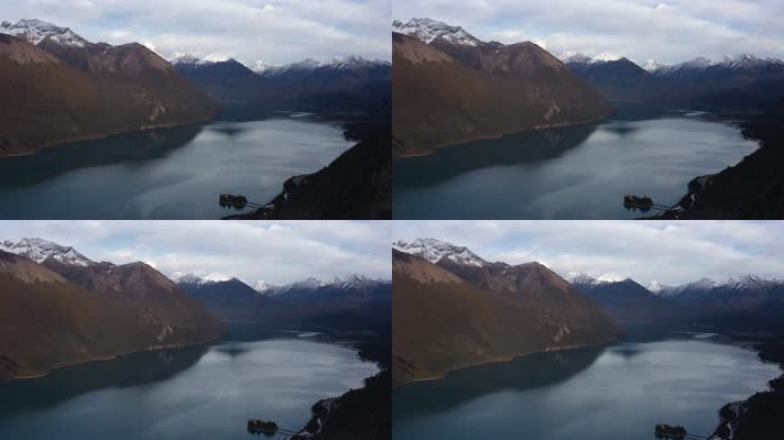 西藏山南羊湖日托寺自然风光航拍