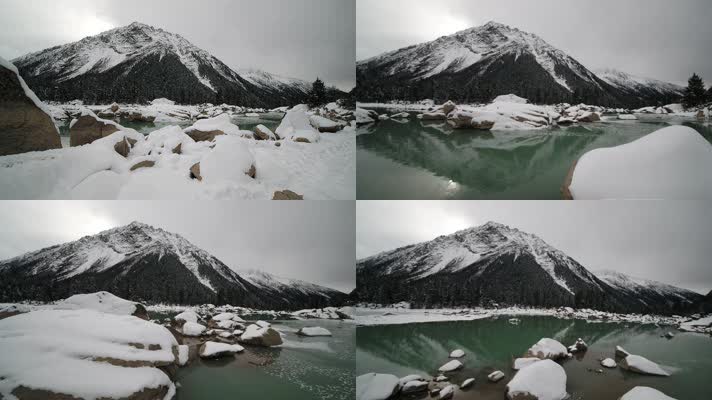 西藏冬天然乌湖雪景自然风光航拍