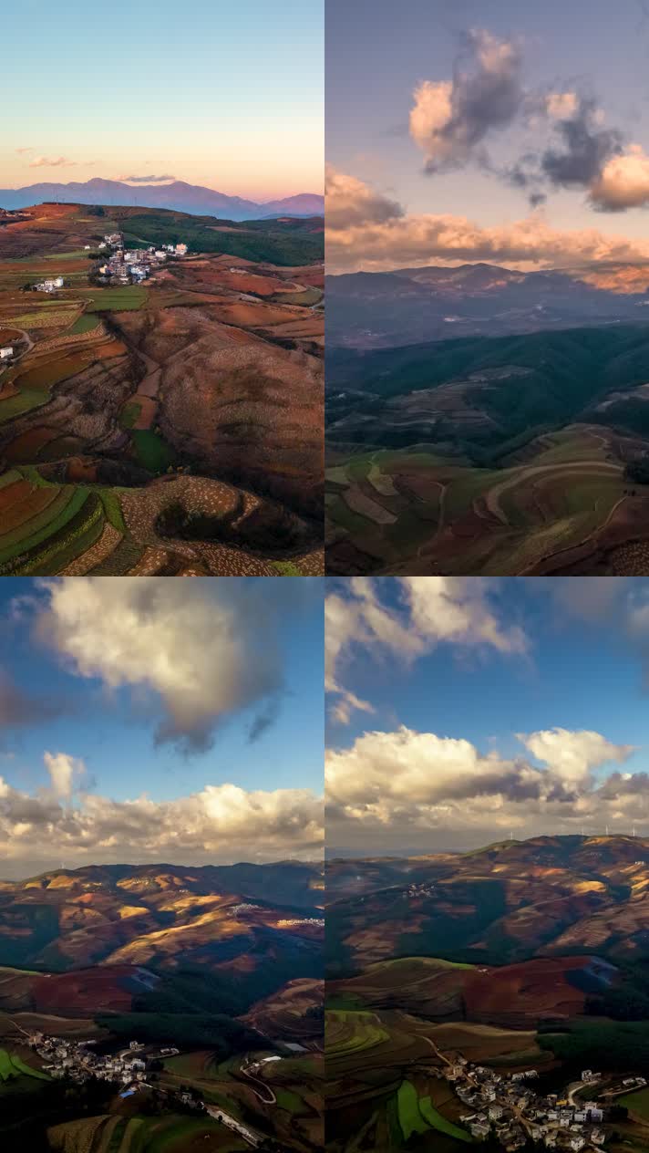 竖屏延时航拍东川红土地七彩色块